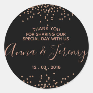 Thank you Rose Gold and Black Confetti Sticker