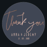 Thank you Rose Gold and Navy Blue Wedding Sticker<br><div class="desc">Make your unique style stick by creating custom stickers for every occasion! From special mailings and scrapbooking to kids’ activities and DIY projects,  you’ll find these stickers are great for so many uses. Add your own designs,  patterns,  text,  and pictures!</div>