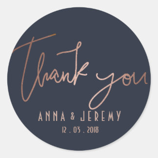 Thank you Rose Gold and Navy Blue Wedding Sticker