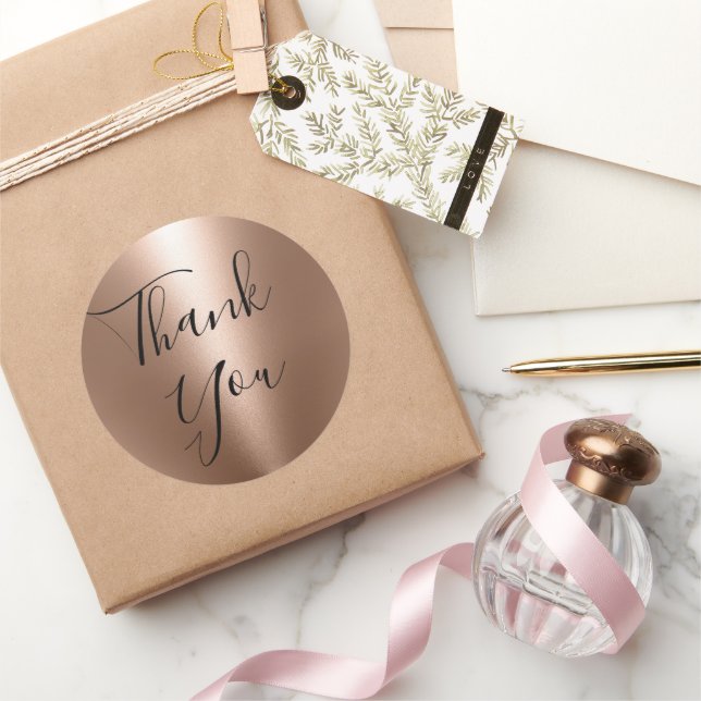 thank you,  rose gold Classic Round Sticker (Gifting)