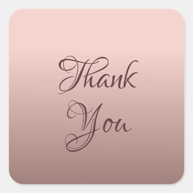 Thank You Rose Gold Colour Template Elegant Square Sticker (Front)