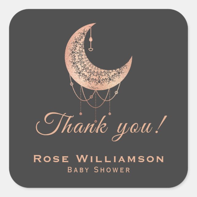 Thank You Rose Gold Crescent Moon Square Sticker (Front)