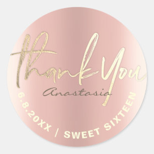 Thank You Rose Gold Faux Foil Custom Classic Round Sticker
