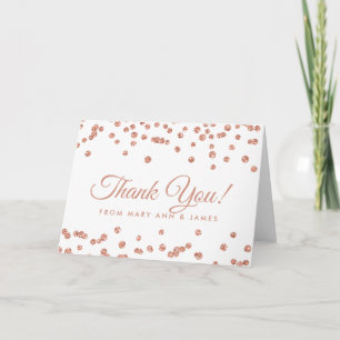 "Thank you" Rose Gold Faux Glitter Confetti White Thank You Card