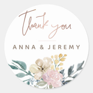 Thank you Rose Gold Floral Wedding Sticker
