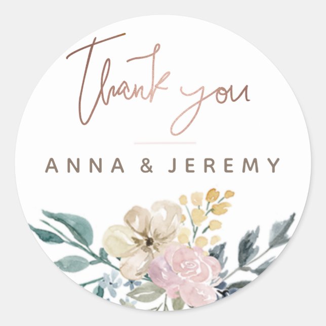 Thank you Rose Gold Floral Wedding Sticker (Front)