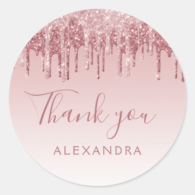 Thank You Rose Gold Glitter Baby Shower Classic Round Sticker (Front)