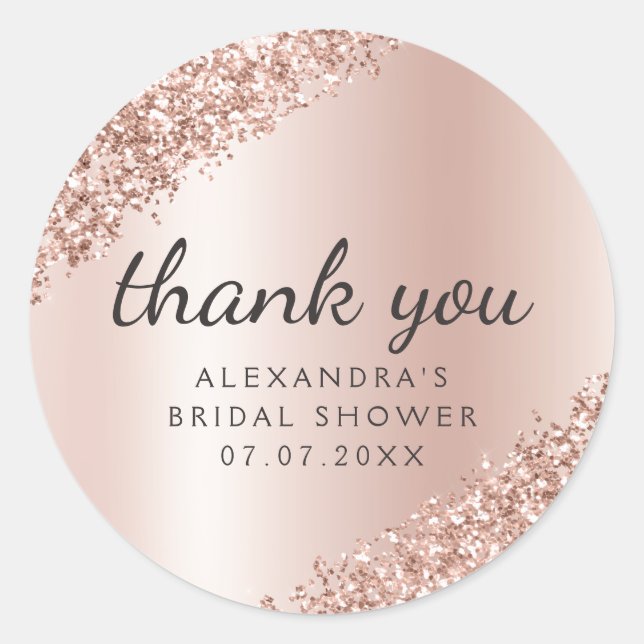 Thank You Rose Gold Glitter Girly Bridal Shower Classic Round Sticker (Front)