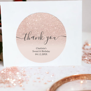 Thank you rose gold glitter ombre Sweet 16 Classic Round Sticker