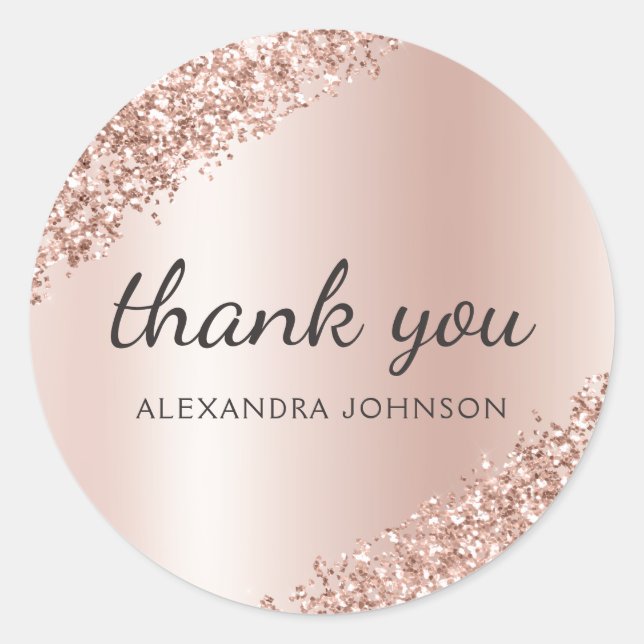 Thank You Rose Gold Glitter Sparkle Business Classic Round Sticker (Front)