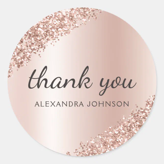 Thank You Rose Gold Glitter Sparkle Business Classic Round Sticker | Zazzle