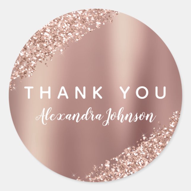 Thank You Rose Gold Glitter Sparkle Business Classic Round Sticker (Front)