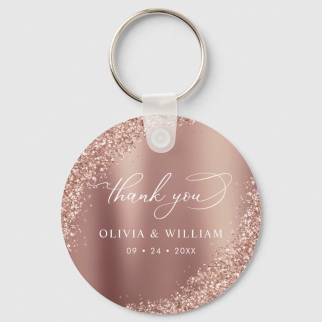Thank You Rose Gold Glitter Wedding Favour Key Ring (Front)