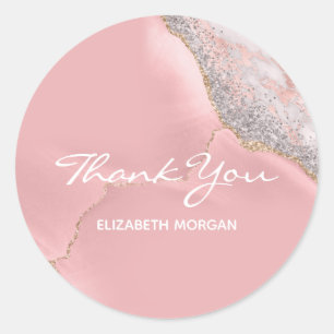 Thank You Rose Gold Marble Glitter Ombre Classic R Classic Round Sticker
