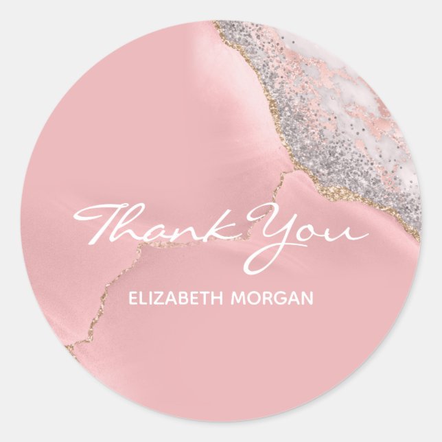 Thank You Rose Gold Marble Glitter Ombre Classic R Round Sticker (Front)