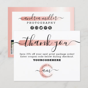 Thank You Rose Gold Minimalist Marketing Photo Postcard
