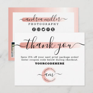 Thank You Rose Gold Minimalist Marketing Photo Postcard