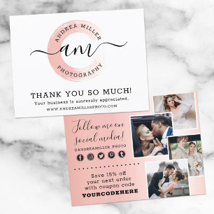 Thank You Rose Gold Minimalist Swash Logo 4-Photo Postcard