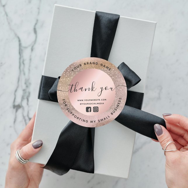 Thank You Rose Gold Pastel Glitter Classic Round Sticker (Creator Uploaded)