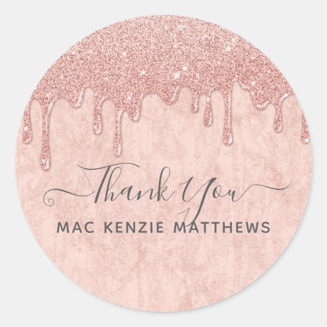 Thank You Rose Gold Pink Dripping Glitter Sticker (Front)