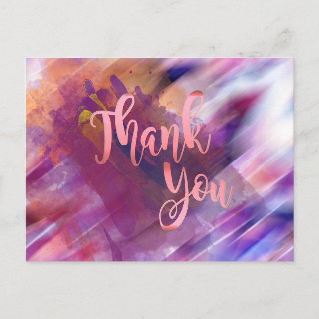 Thank You  Rose Gold Pink Watercolor Glitter Postcard (Front)