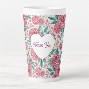 Thank You Rose Heart Floral  Latte Mug