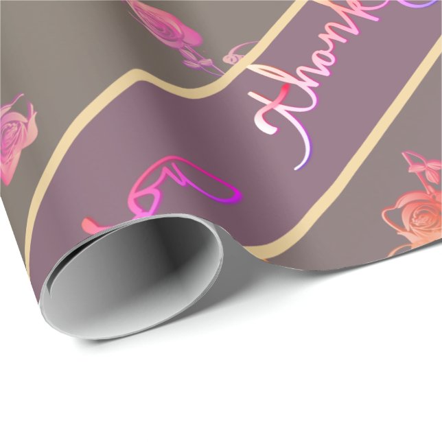 "Thank you" Rose Hearts on Plum Wrapping Paper (Roll Corner)