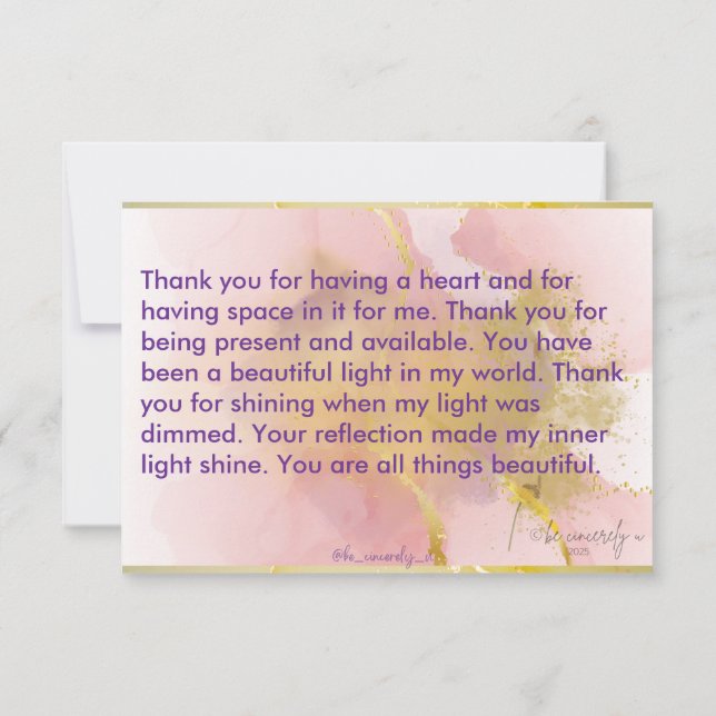 Thank You Rose Pink, Lavender, Gold, Purple Card (Back)