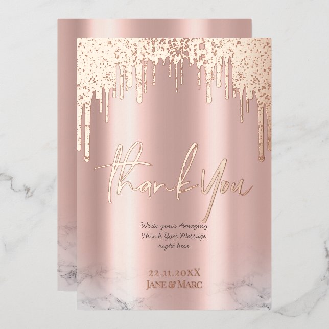 Thank You Rosegold Glitter Drips Foil Cards (Front/Back)