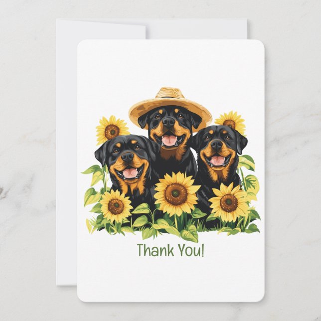 Thank You Rottweiler Dogs Surrounded By Sunflowers (Front)