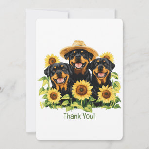 Thank You Rottweiler Dogs Surrounded By Sunflowers Card