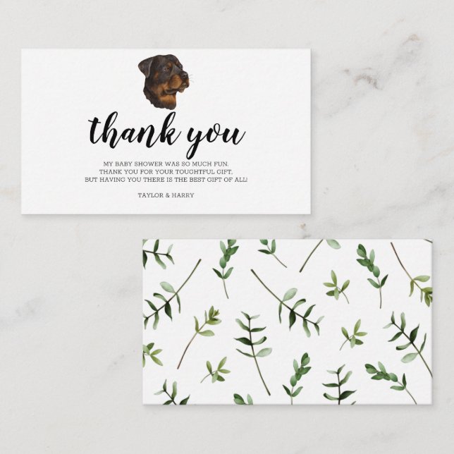 Thank you Rottweiler German Puppy Baby Shower Enclosure Card (Front/Back)