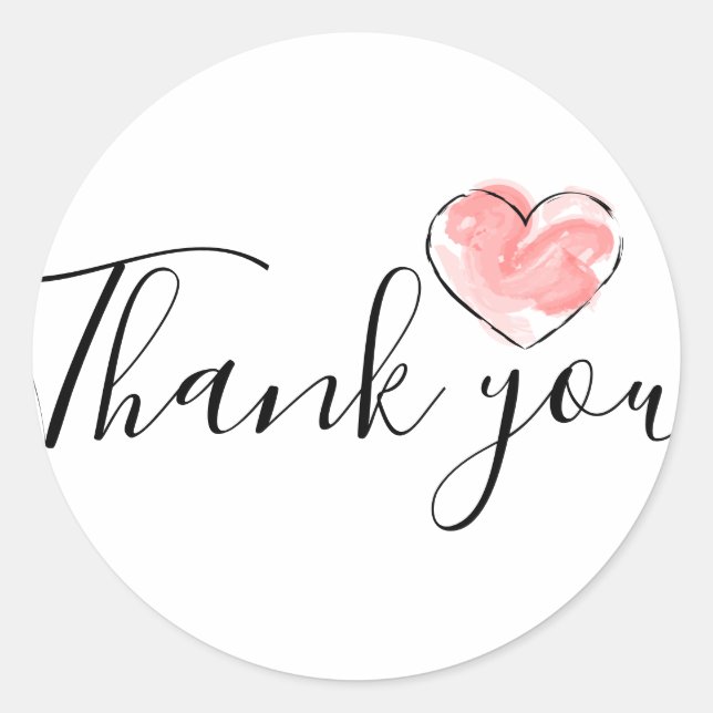 Thank you round business stickers with red heart (Front)