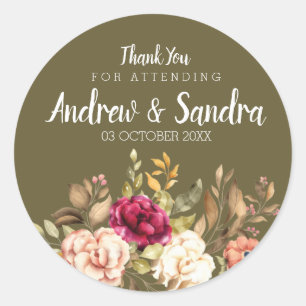 Thank You Round Sticker Pink Rose Floral