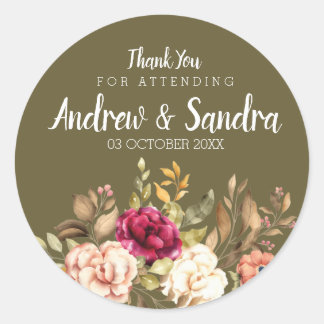 Thank You Round Sticker Pink Rose Floral