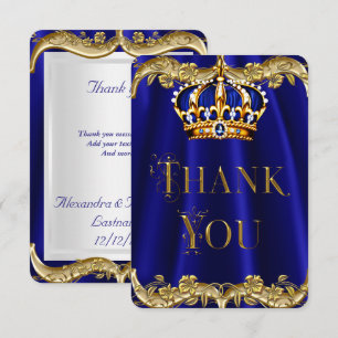 Thank You Royal Blue Navy Wedding Gold Crown Card