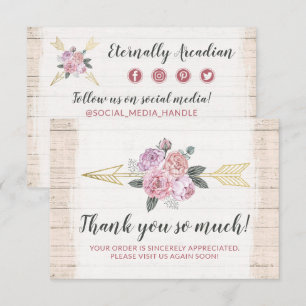 Thank You Rustic Bohemian Floral Arrows Blush Card