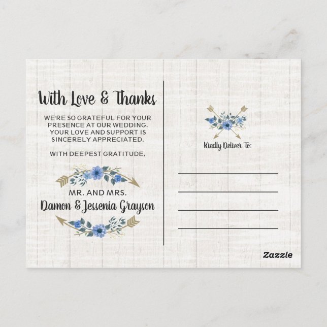 Thank You Rustic Boho Arrows & Floral Photo Postcard (Back)