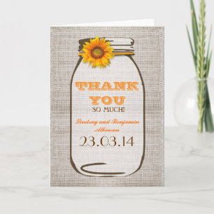 Thank You Rustic Burlap Mason Jar Sunflower Card
