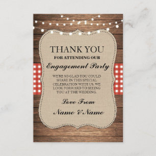 Thank You Rustic Cards Wood Red Burlap Engagement