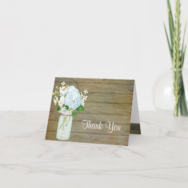 Thank You Rustic Country Mason Jar Blue Hydrangeas (Front)