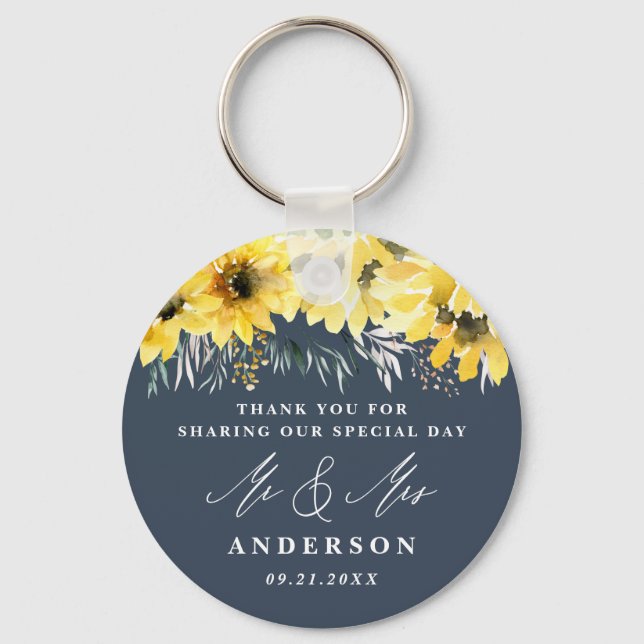 Thank you rustic country sunflower eucalyptus chic key ring (Front)