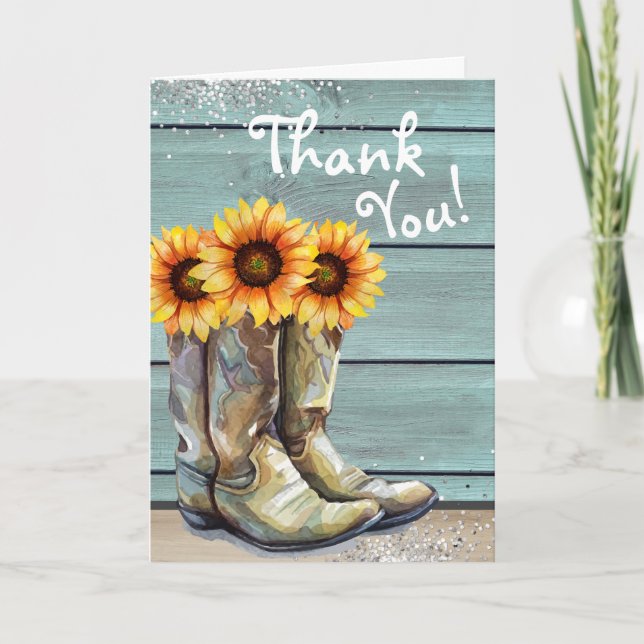 Thank You Rustic Country Western Sunflower Boots (Front)
