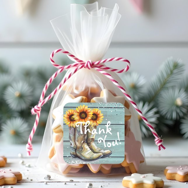 Thank You Rustic Country Western Sunflower Boots Square Sticker (Creator Uploaded)