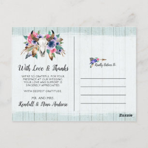 Thank You Rustic Floral Cow Skull Boho Chic Photo Postcard