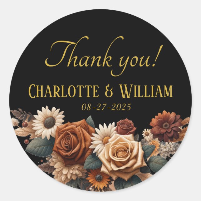 Thank you! Rustic Floral Wedding Classic Round Sticker (Front)