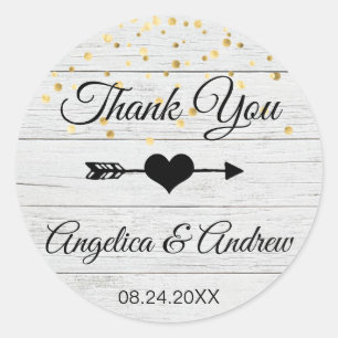 Thank you Rustic Grey Arrow Black Wedding Classic Round Sticker
