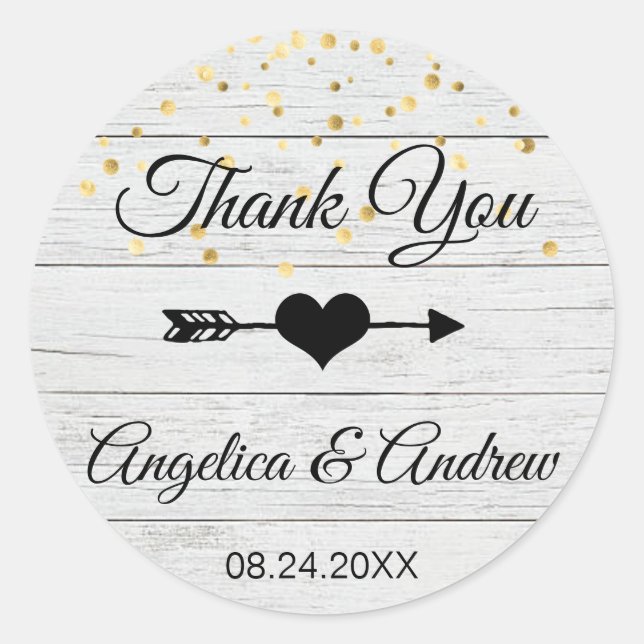 Thank you Rustic Grey Arrow Black Wedding Classic Round Sticker (Front)