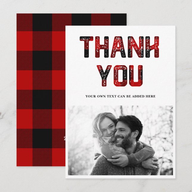 Thank You Rustic Red Plaid Photo Card (Front/Back)
