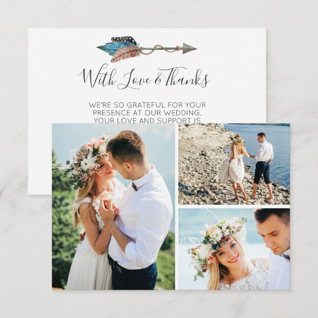 Thank You Rustic Turquoise Feather Arrow Photo (Front/Back)